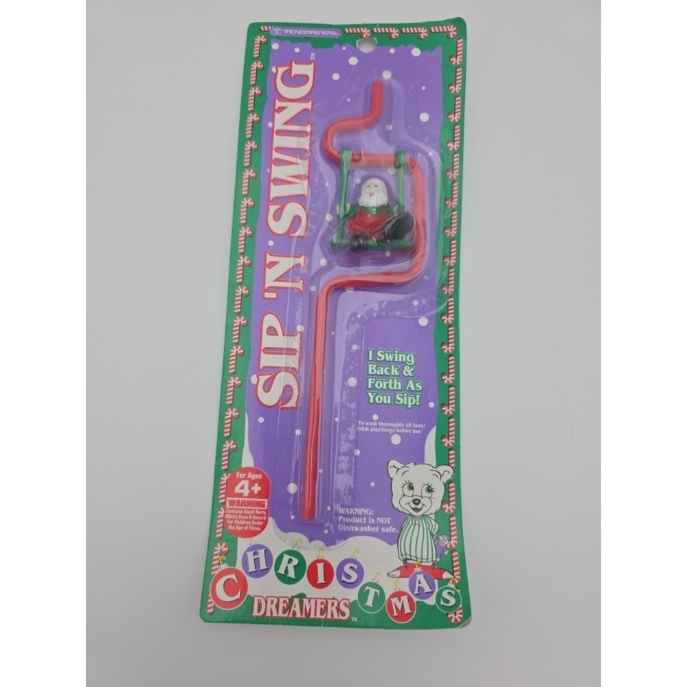 Vintage Sip N Swing Straw Santa, 1993 Trendmasters Christmas Stocking Toy